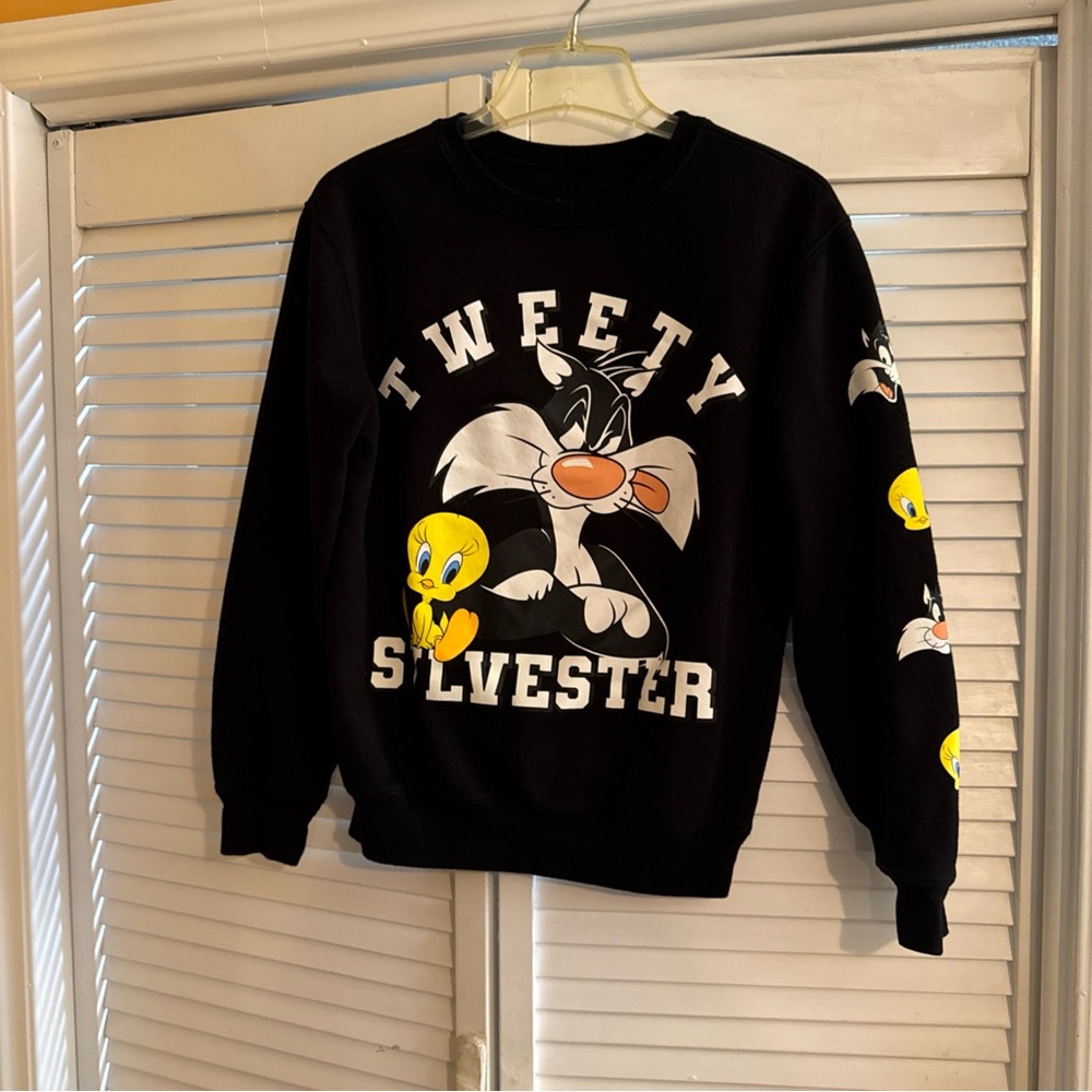 Love Tribe Black Cartoon Character Crewneck Sweater